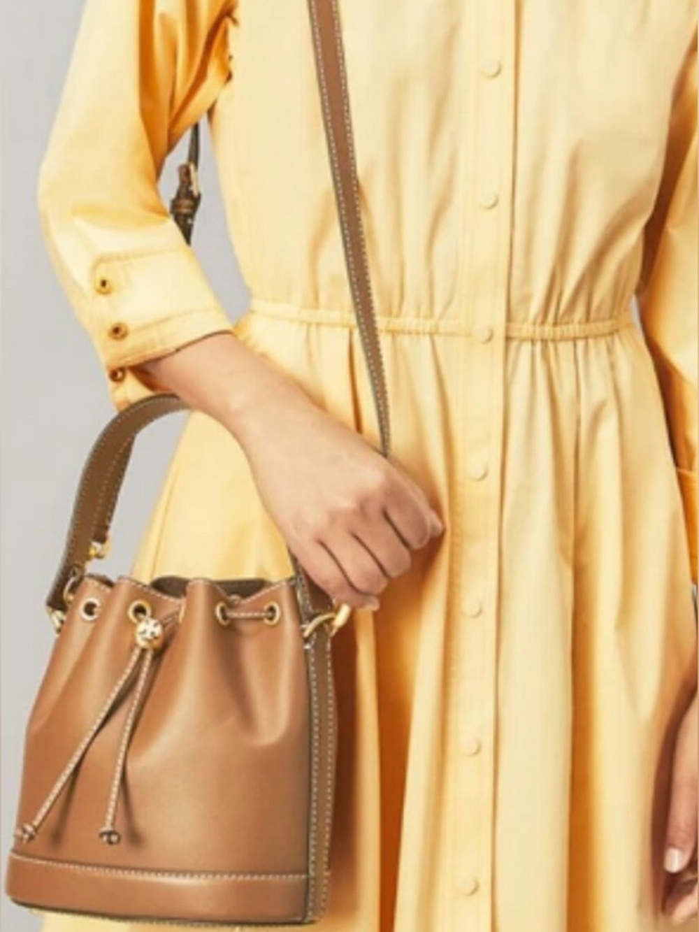 Tory Burch T Monogram Leather Bucket Bag in Brown Moose $349 - Picture 3 of 3